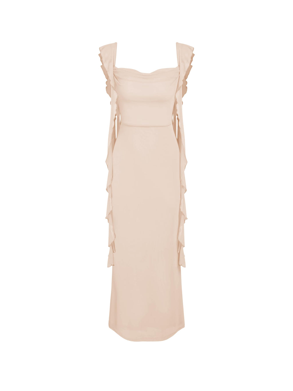 CIDER Formal Dresses for Women Wedding Guest Dresses Summer Maxi Dress Sleeveless Mesh Ruffle Cocktail Dress Elegant Outfits Beige