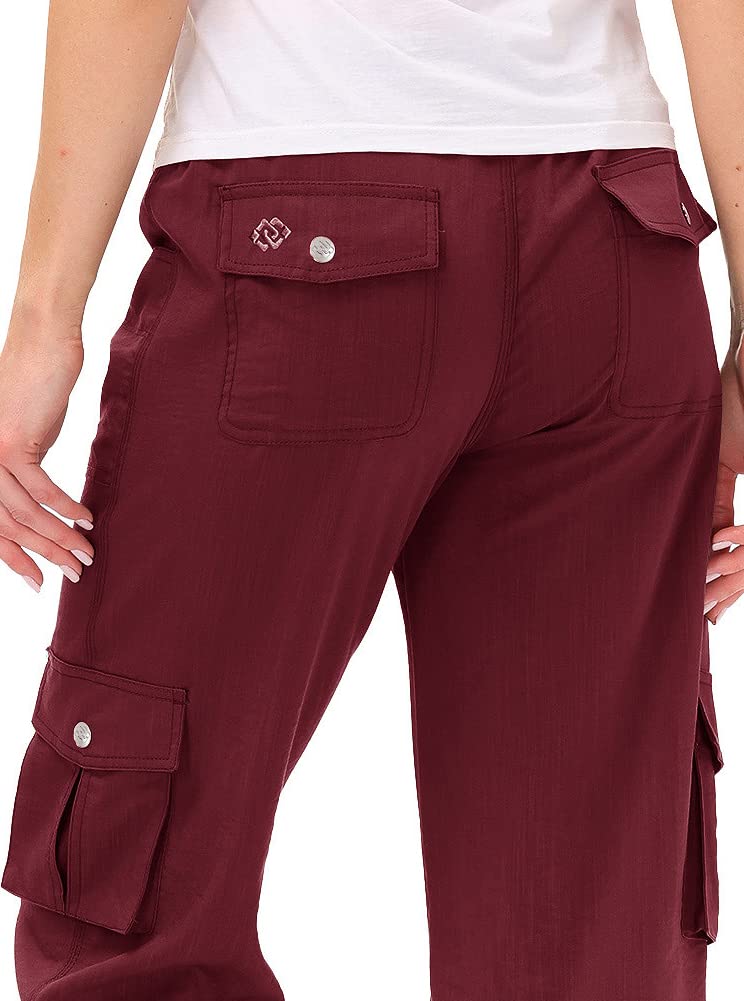 MoFiz Womens Capris with Pockets Loose Fit Casual Capri Pants Dressy Lightweight Ladies Baggy Cargo Pants for Hiking Burgundy Red