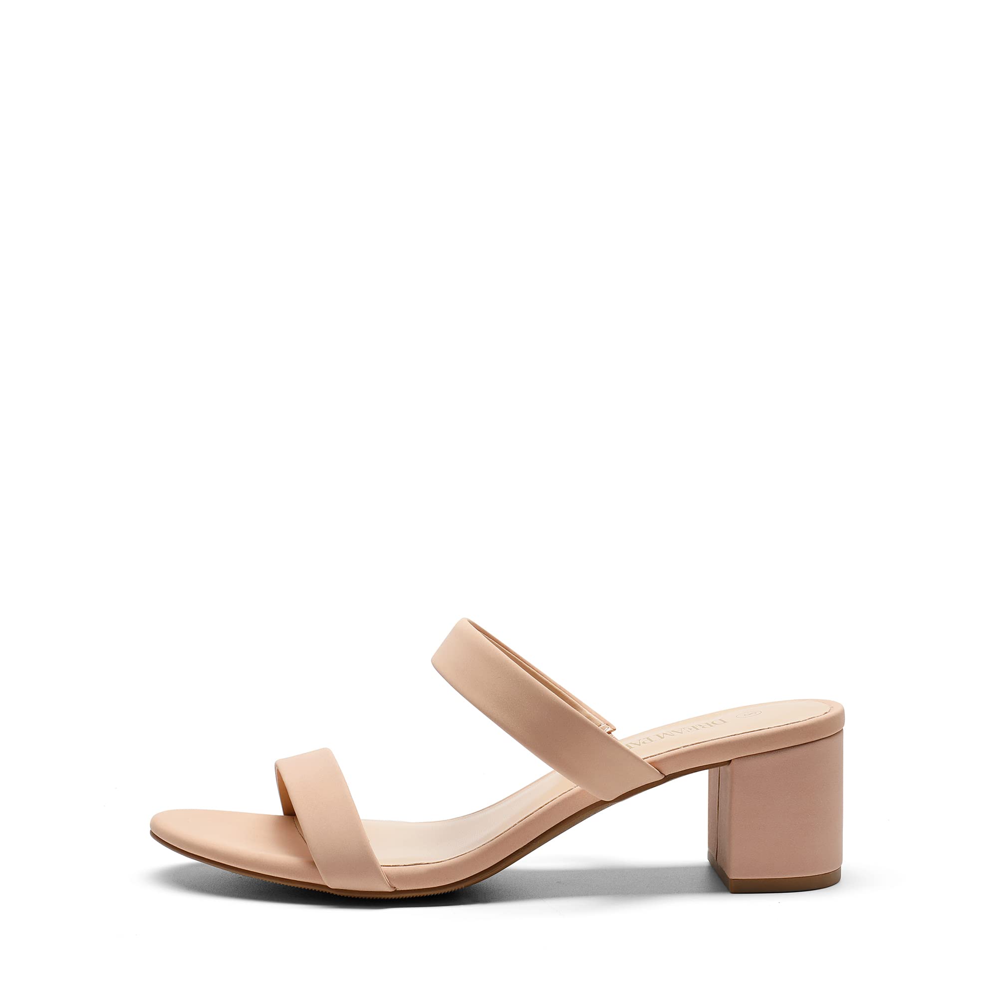 DREAM PAIRS Women's Two Strap Open Toe Low Block Chunky Heels Sandals Dress Pumps Casual Summer Mules Shoes,Size 9,Nude-Nubuck,DHS213-1