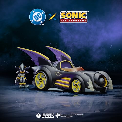 DC X Sonic Batmobile Shadow-fied! with Cool 2.5 Inch Shadow Action Figure as Batman, from The DC x Sonic The Hedgehog Comic Book Series - A Collector's Must Have!