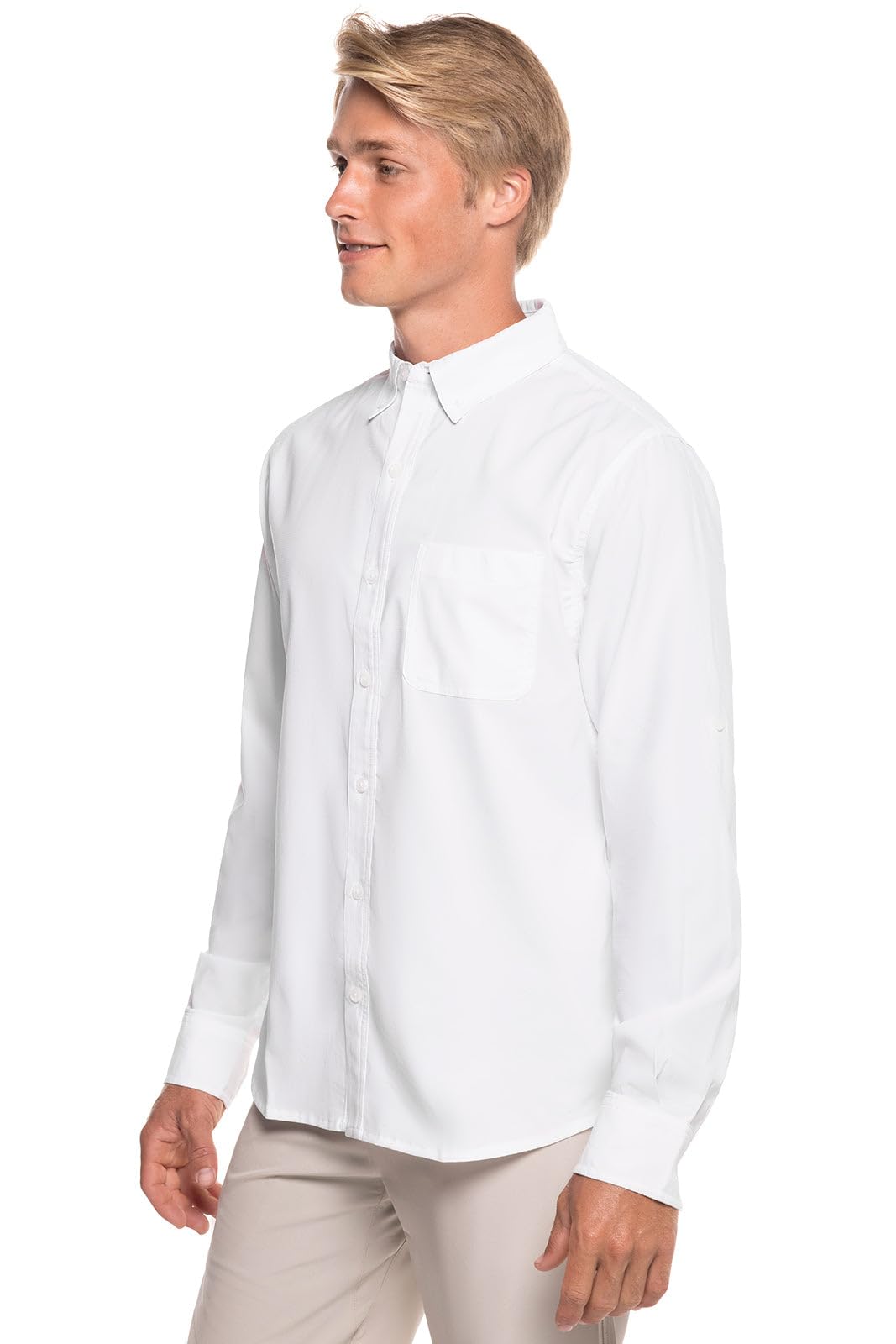 Men's Long Sleeve Shirt - UPF 50+ Sun Protection - Aricia in White