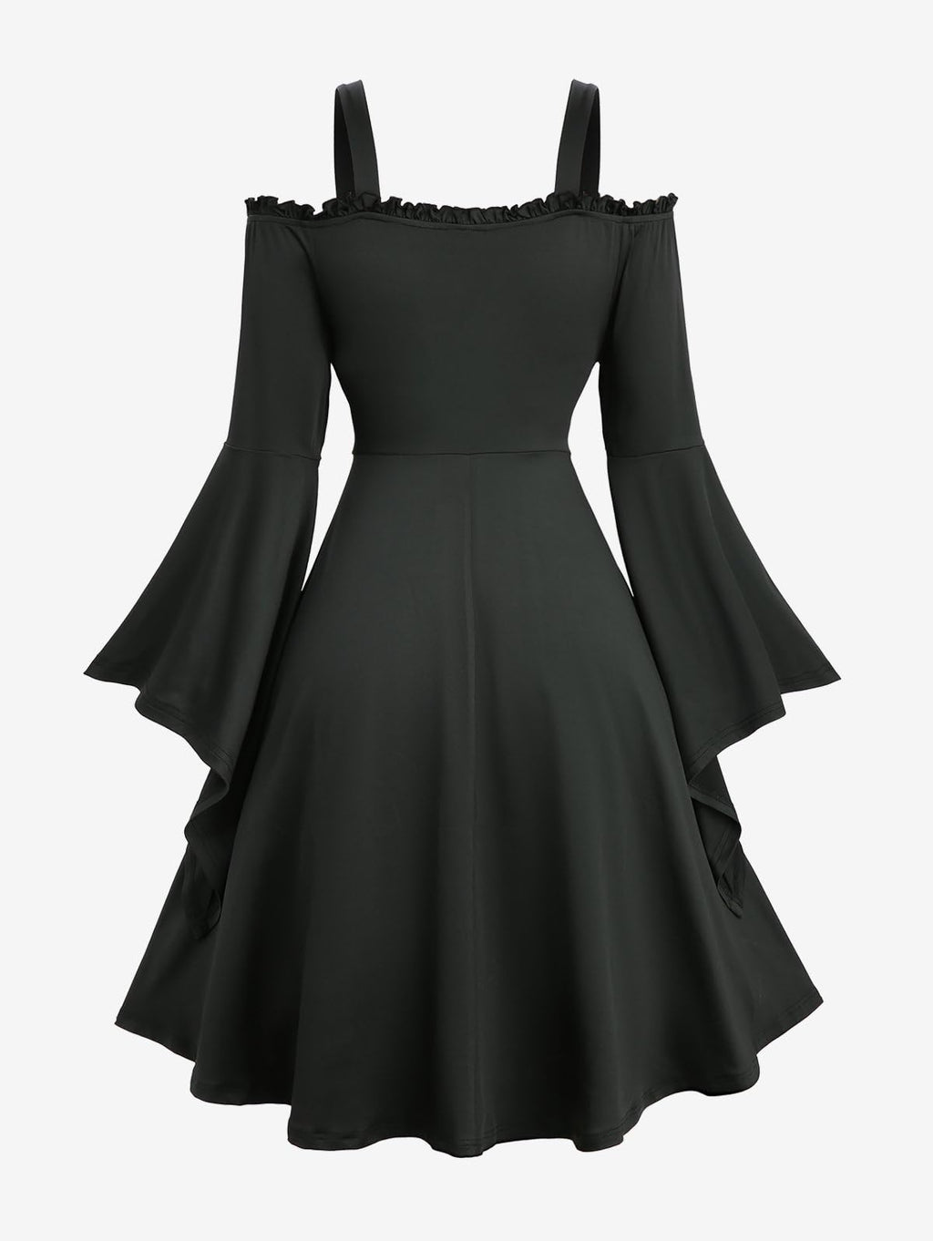 ROSE GAL Rosegal Plus Size Renaissance Gothic Dress for Women Halloween Costume Cold Shoulder Two Tone Layered Bell Sleeve Midi Dresses Medieval Dress(Black/2X)