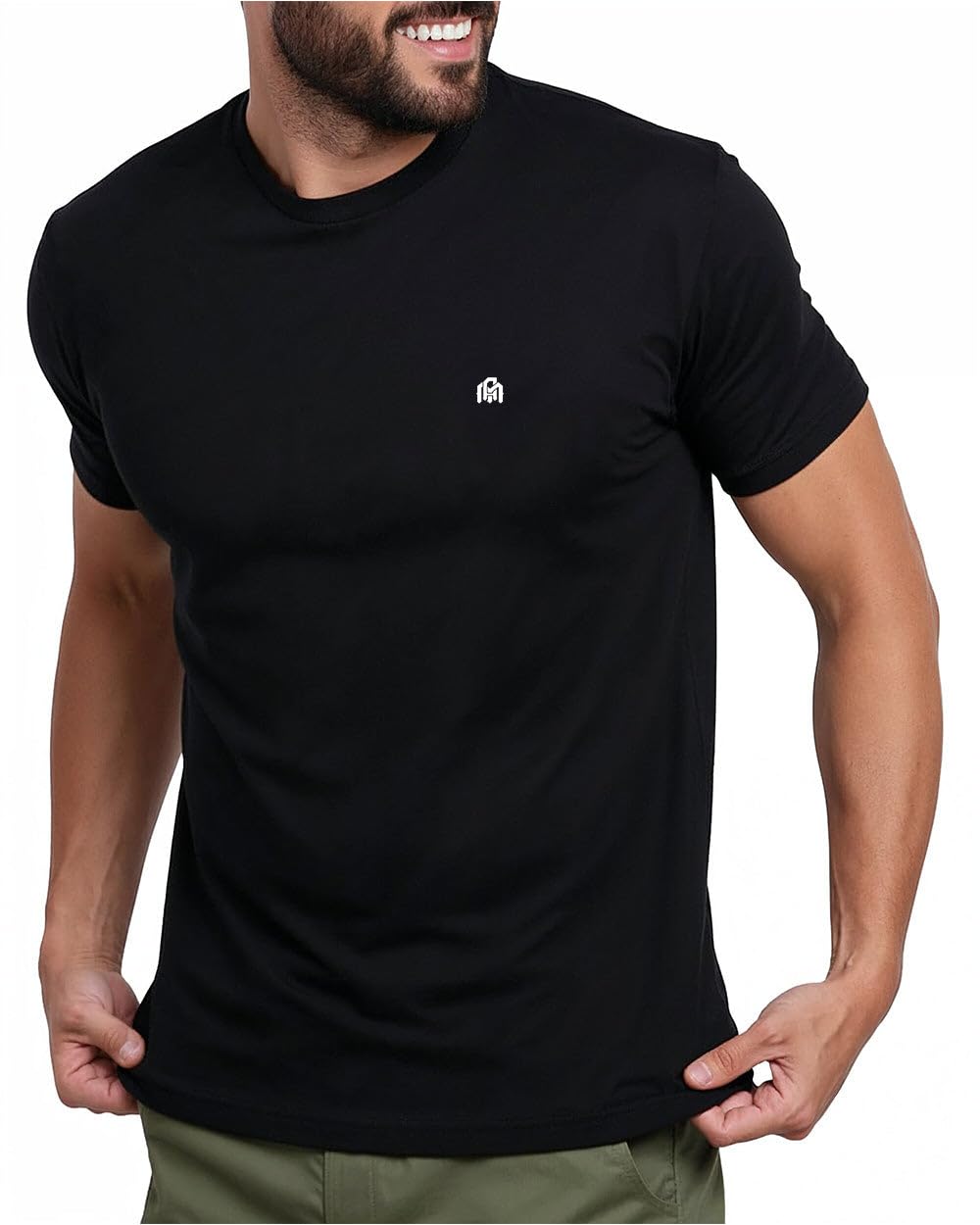 INTO THE AM Men's Logo Basic Tees - Fitted Essential Crewneck Blank T-Shirts Casual Gym Classic Short Sleeve True Fit Fashion Undershirts Tshirts for Guys (Black, Large)