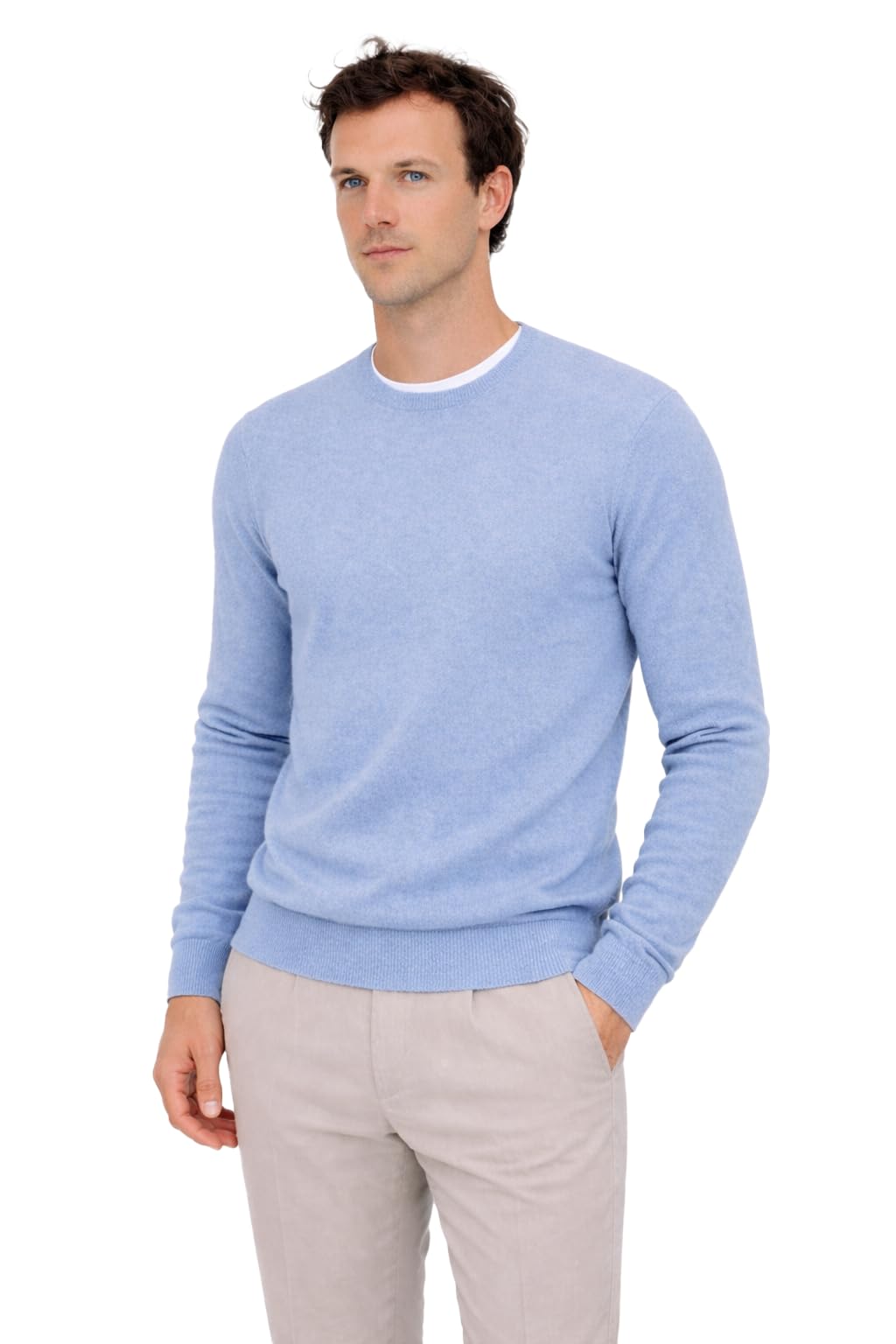 State Cashmere Men's Essential Crewneck Sweater 100% Pure Cashmere Classic Long Sleeve Pullover (Bella Blue, Large)