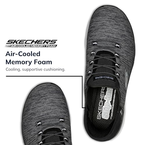 Skechers Women's Summits Hands-Free Slip-Ins – Memory Foam Insole, Heel Pillow, Vegan Materials Sneaker, Black White, 8