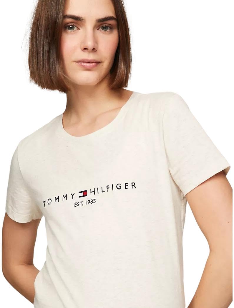 Tommy Hilfiger Women's Regular Fit Embroidered Tommy Logo Crew-Neck T-Shirt, BeigeHtr, M