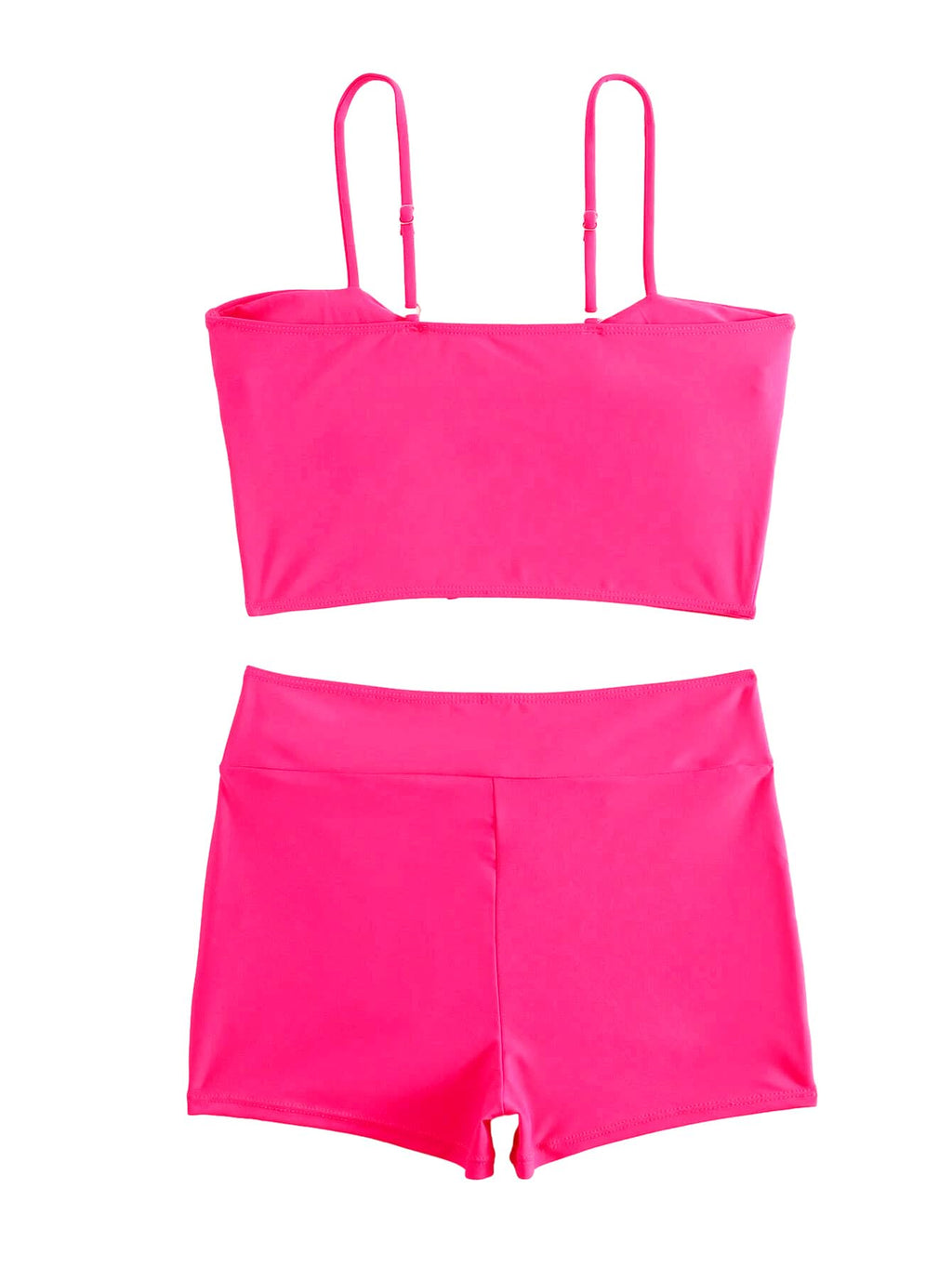 Lilosy High Waisted Tummy Control Drawstring Bikini Set String Swimsuit Cami Top and Tie Side Shorts 2 Piece Women Bathing Suit Hot Pink Small