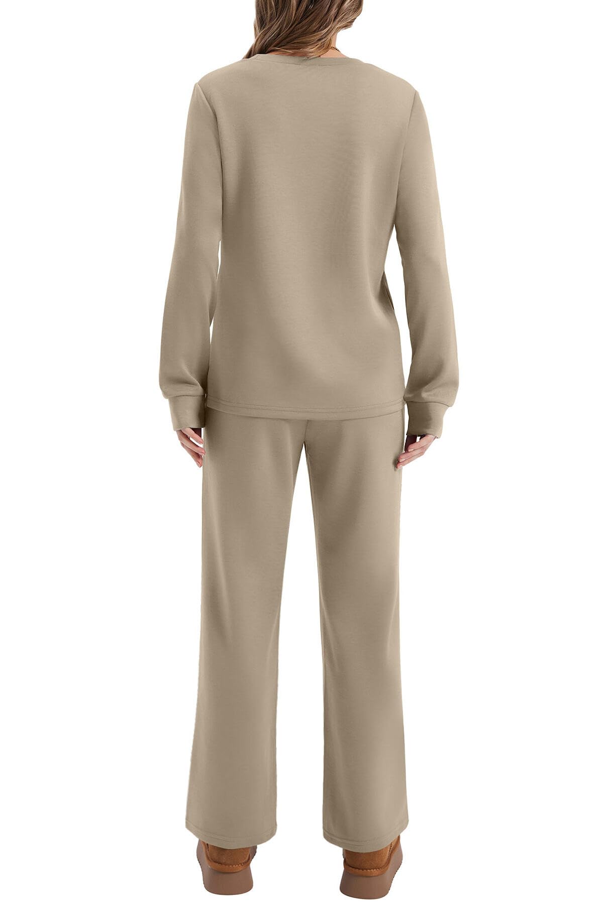 WIHOLL Sweatsuits Women 2 Piece Outfit 2025 Fall Winter Matching Sets Clothing Wide Leg Sweatpants Tracksuits Concert Outfits 2000s Jogger Sets Teacher Womens Clothes Khaki S