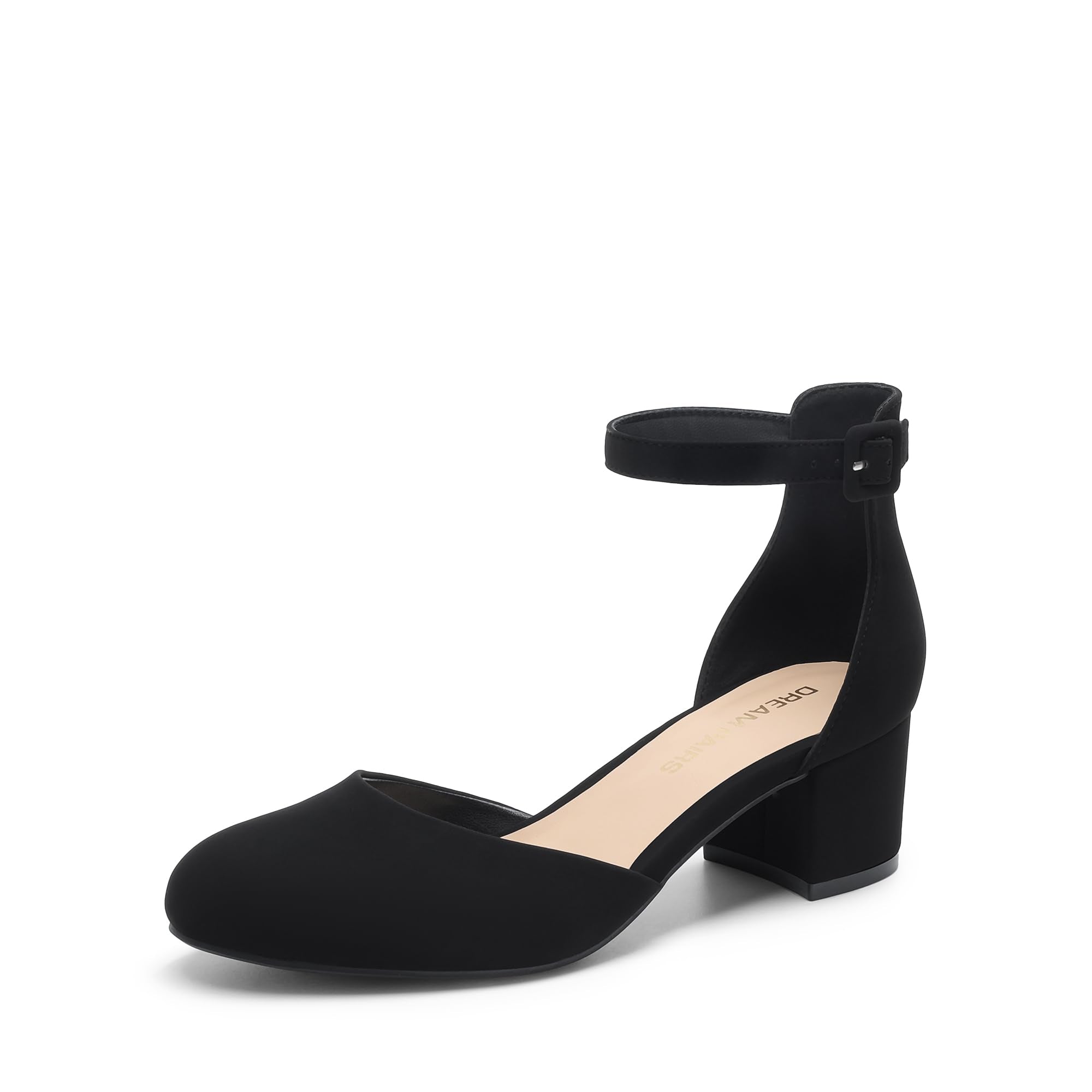 DREAM PAIRS Women's Closed Round Toe Low Block Heels Ankle Strap Chunky Heel Pumps Dress Wedding Office Party Shoes,Size 7,Black-Nubuck,DWUMPU2546