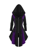 ROSE GAL Womens Plus Size Hooded Lace-up Grommets Color Block Gothic Zip Front Asymmetrical Hem Long Sleeve Top(Purple/4X)