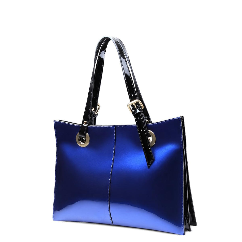 Genuine Leather Purses and Handbag for Women, Large Leather Capacity Work Tote Bag with Zipper, Convertible Designer Shoulder Bag for Commuting, Travel, Shopping Blue