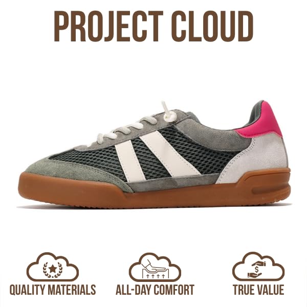 Project Cloud Genuine Leather Casual Sneakers for Women - Memory Foam Insoles Lace-Up Womens Shoes & Lightweight Women's Fashion Sneakers - Non-Slip Shoes for Women Footwear(Verdy,OLIVESU,9)