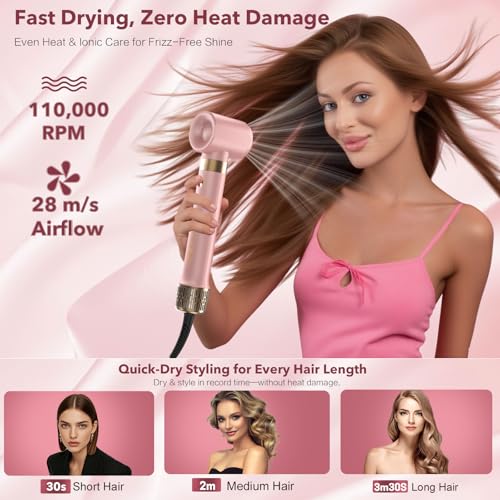 Mythsight StyleVibe 6-in-1 Air Styler, Hair Dryer & Blow Dryer Brush with Travel Case - Auto Wrap Curls (L/R), Fast Drying, Thermal Round Brush for Smooth Blowouts & Frizz-Free Volume, No Heat Damage
