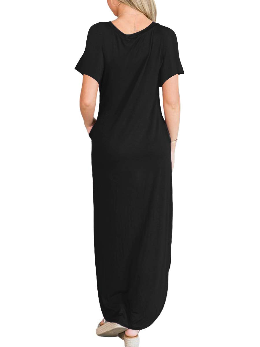 ANRABESS Womens Summer Maxi Dress Short Sleeve Casual Loose Long T Shirt Dresses Split Vacation Beach Sundress Travel Outfits Black X-Large