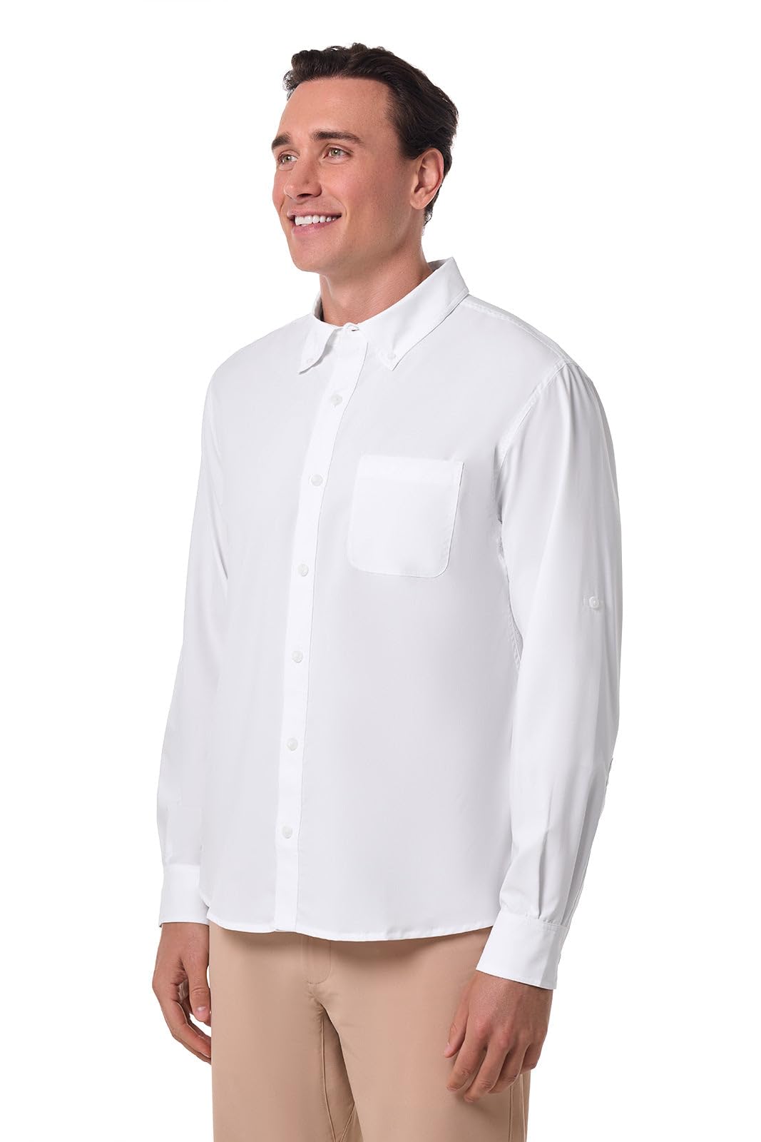 Men's Long Sleeve Shirt - UPF 50+ Sun Protection - Aricia in White