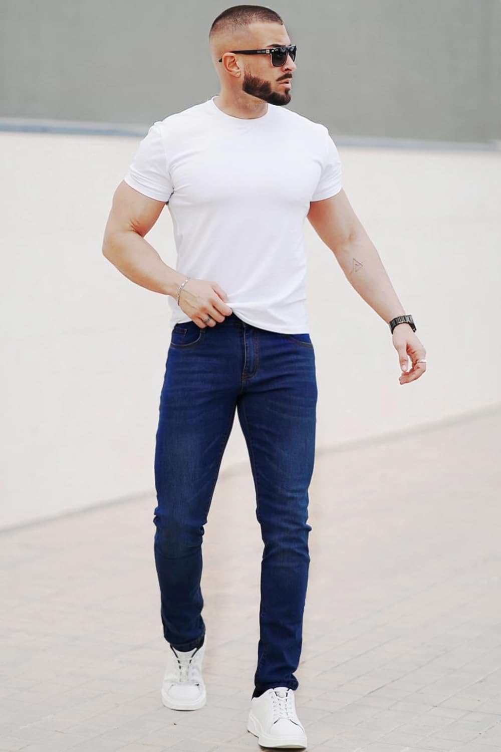 Mens Jeans Slim Fit Stretch Soft Denim Pants Men Slim Leg Indigo Blue 32x30