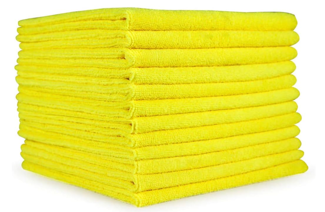 AKW Microfiber All Purpose Cleaning Cloth, Bulk Microfiber Towel for Home, Reusable and Lint Free Cloth Towels for Car, Yellow Color (12 Count)