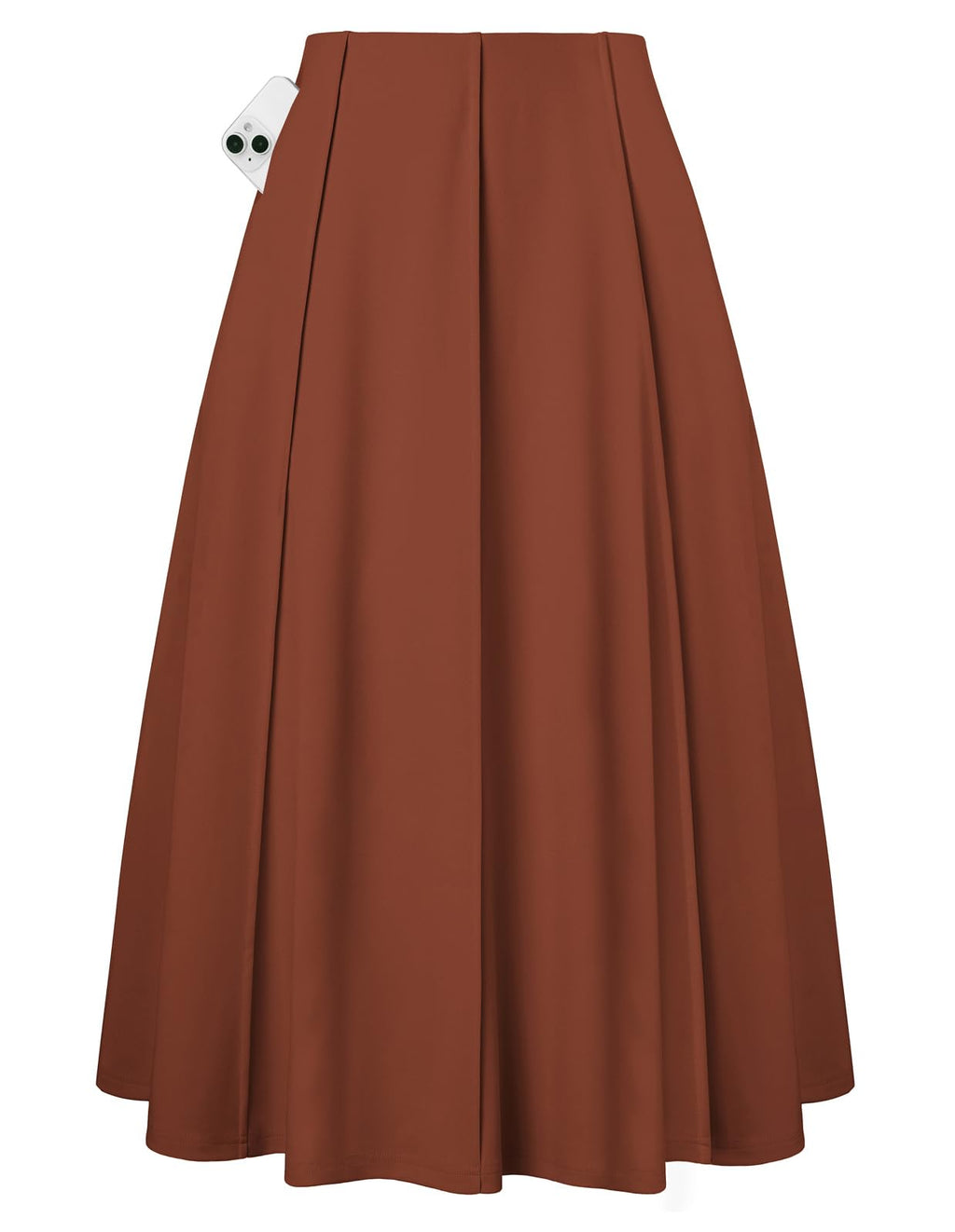 Kate Kasin Women's Long Brown Pleated Midi Skirt Fall Winter 2026 High Waisted Knee Length Flowy A Line Skirts with Pockets