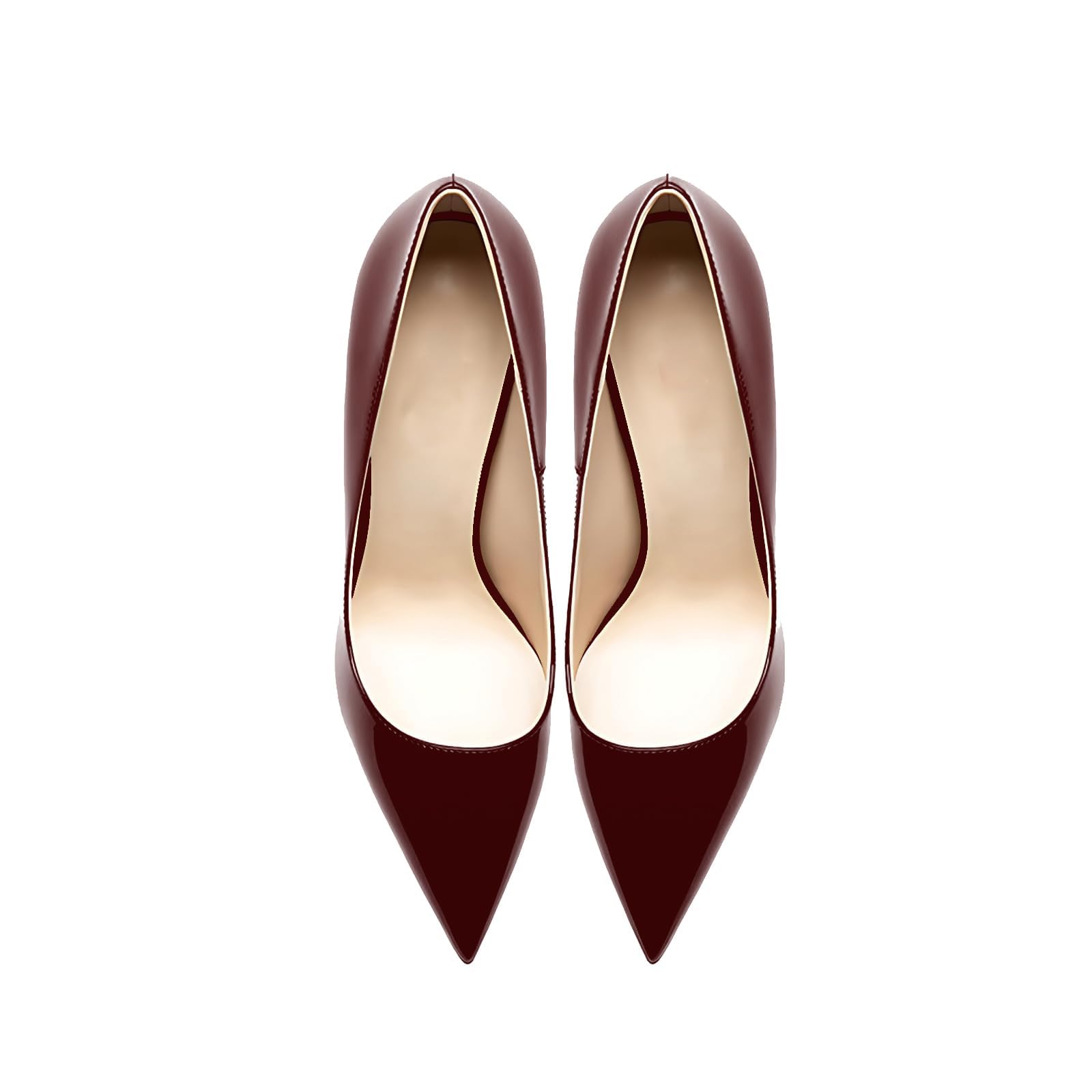 Qunvngutui Women's Pointed Toe Shallow Stiletto Heels 4.7 Inch Pumps Wedding Party Banquet Shoes Wine Red Patent Leather US5