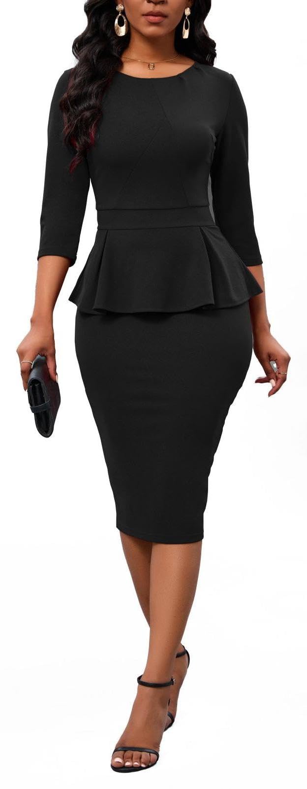 Black Dress for Women Fall Work Dresses Vintage 1950s Dress Church Midi Dresses Business Casual Outfits Black Large