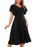 Bridesmay Women's Plus Size Cocktail Party Dresses Short Sleeve Formal Church Midi Dresses - Black 3XL