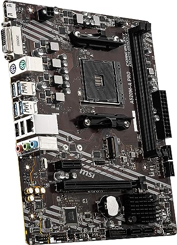 MSI A520M-A PRO Gaming Motherboard (AMD Ryzen 5000, AM4, DDR4, PCIe 3.0, SATA 6Gb/s, M.2, USB 3.2 Gen 1, DVI/HDMI, Micro-ATX)