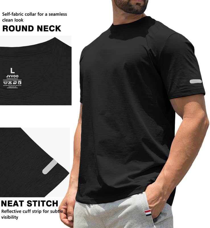 JVVOO Mens Casual T Shirt Quick Dry Moisture Wicking Muscle Fit Shirt Gym Workout Athletic Tee Shirts Big & Tall Black 4XL
