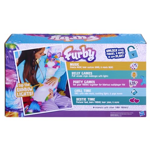 FURBY DJ Interactive Toy, Neon Star, Snuggly Electronic Plush, Music, Lights, Motion, & Games, Speaks English & Furbish, 32 in Long, 6+ Years (Amazon Exclusive)