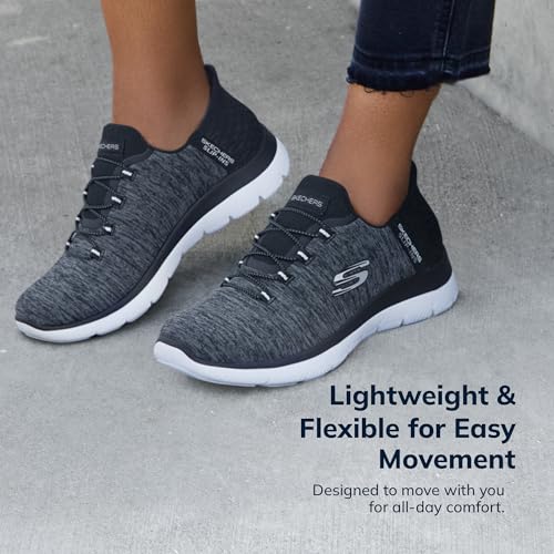 Skechers Women's Summits Hands-Free Slip-Ins – Memory Foam Insole, Heel Pillow, Vegan Materials Sneaker, Black White, 8