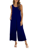 Nfsion Women's Summer Casual Loose Tank Jumpsuit Sleeveless Crewneck Jumpsuit Romper Outfits with Pockets Medium Dark Blue