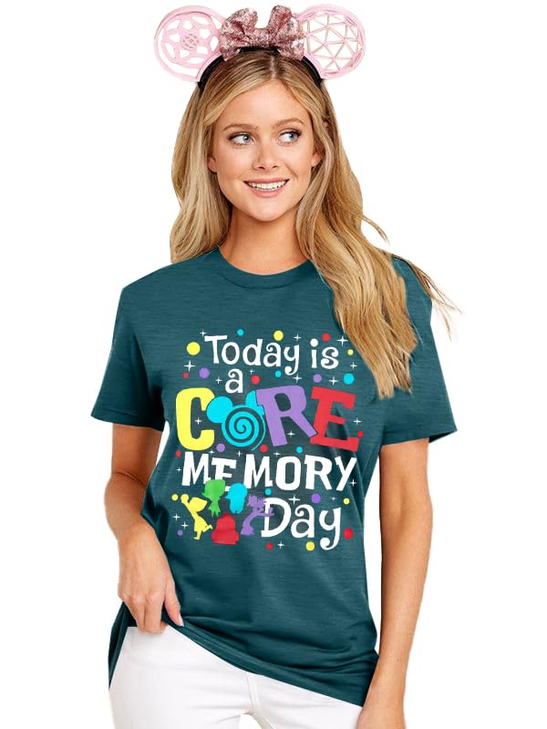 Magical Shirt for Women Funny Today is A Core Memory Day Letter Print T Shirts Cute Family Vacation Graphic Tee Tops Green