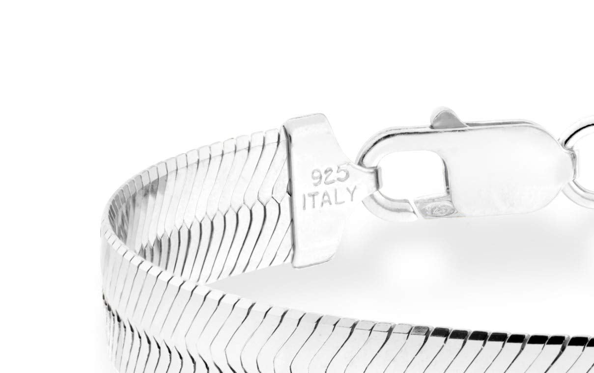 Miabella 925 Sterling Silver Italian Solid 10mm Flat Herringbone Link Chain Bracelet for Women Men, Made in Italy (Length 7.5 Inches)