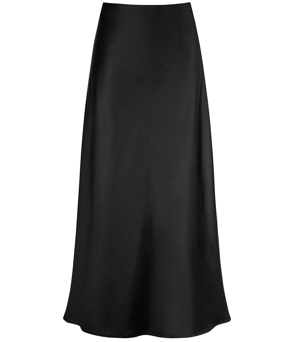 Women's Satin Maxi Skirt High Waisted Elastic Waistband Silk A-Line Casual Party Leopard Print Long Skirts for Women (Black, Small)