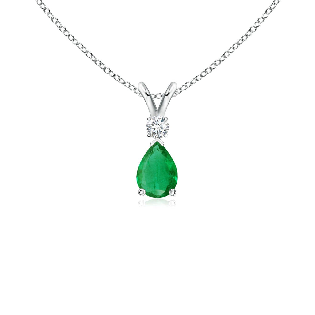 Angara 0.38 ct Emerald Teardrop V-Bale Necklace with Diamond in Sterling Silver | Natural Prong-Set Emerald Pendant for Women | July Birthday Gemstone Jewelry Gift | 6x4mm