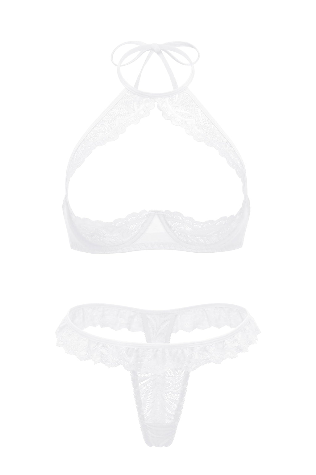 Avidlove Sexy Underwire Push Up Lingerie for Women Floral Lace Sheer Lingerie Set for Women Halter Bra and Panty 2 Piece White XX-Large