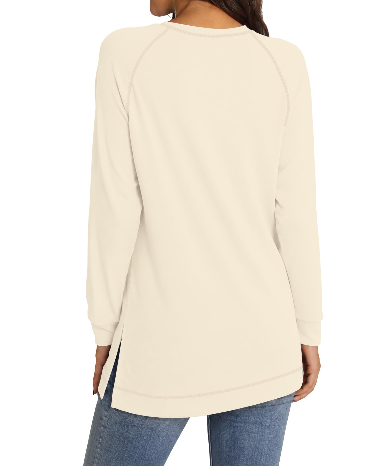 NILOUFO Womens Long Sleeve T Shirts Casual Blouses Trendy Tops Side Split Tunics(Beige, X-Large)