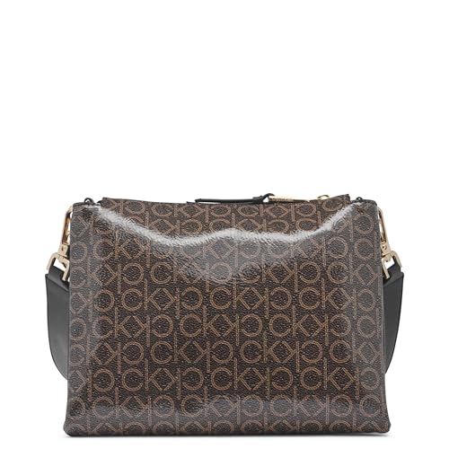 Calvin Klein Rain Triple Compartment Chain Crossbody, Brown/Khaki/Black, One Size