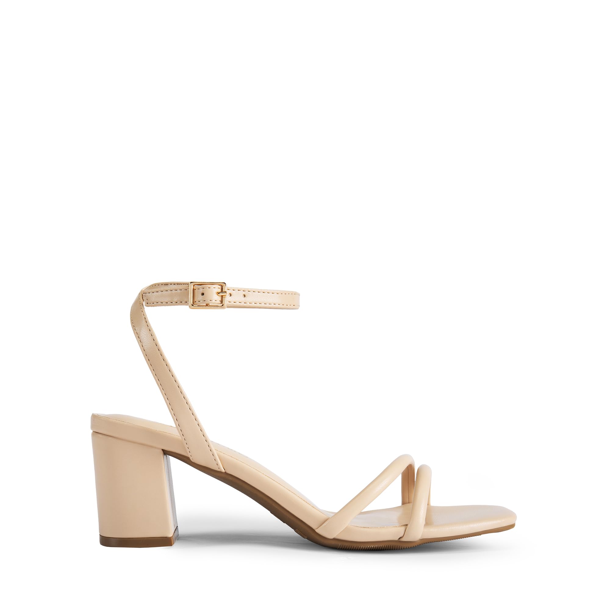 DREAM PAIRS Women's Chunky Strappy Heels Square Open Toe Ankle Buckle Low Heels Sandals for Daily Wedding Party Dress,Size 7.5,Nude-Pu,SDHS2496W
