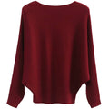 Ckikiou Womens Lightweight Oversized Boat Neck Sweaters Tops Dolman Batwing Sleeve Ribbed Knitted Pullovers Red