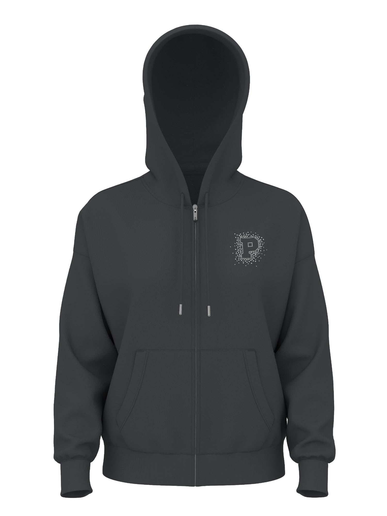 Victoria's Secret PINK Women's Campus Fleece Full-Zip Hoodie Sweatshirt, Coal, (M)