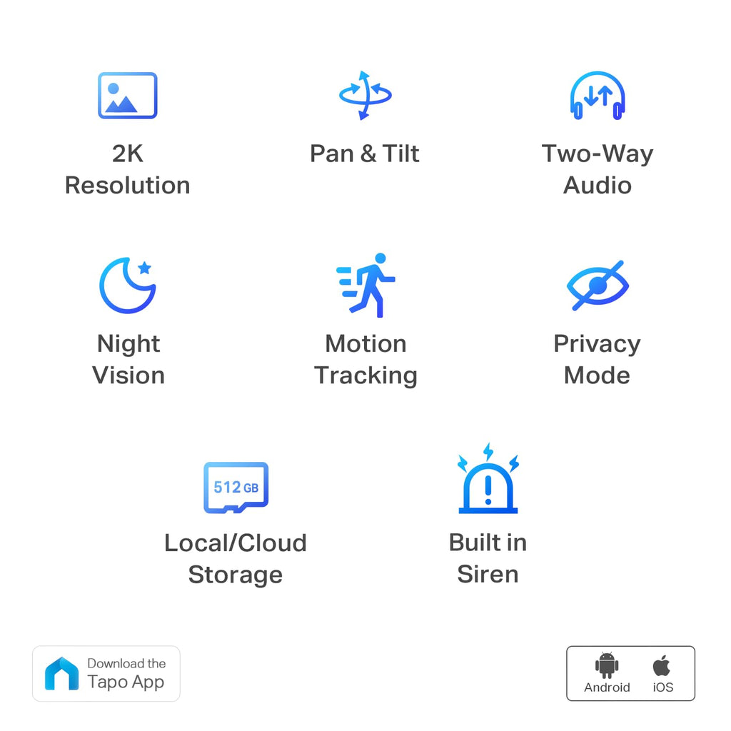 Tapo TP-Link 2K Pan Tilt Security Camera for Baby Monitor, Dog Camera w/Motion Detection, 2-Way Audio Siren, Night Vision, Cloud &SD Card Storage (Up to 256 GB), Works with Alexa & Google Home (C210)