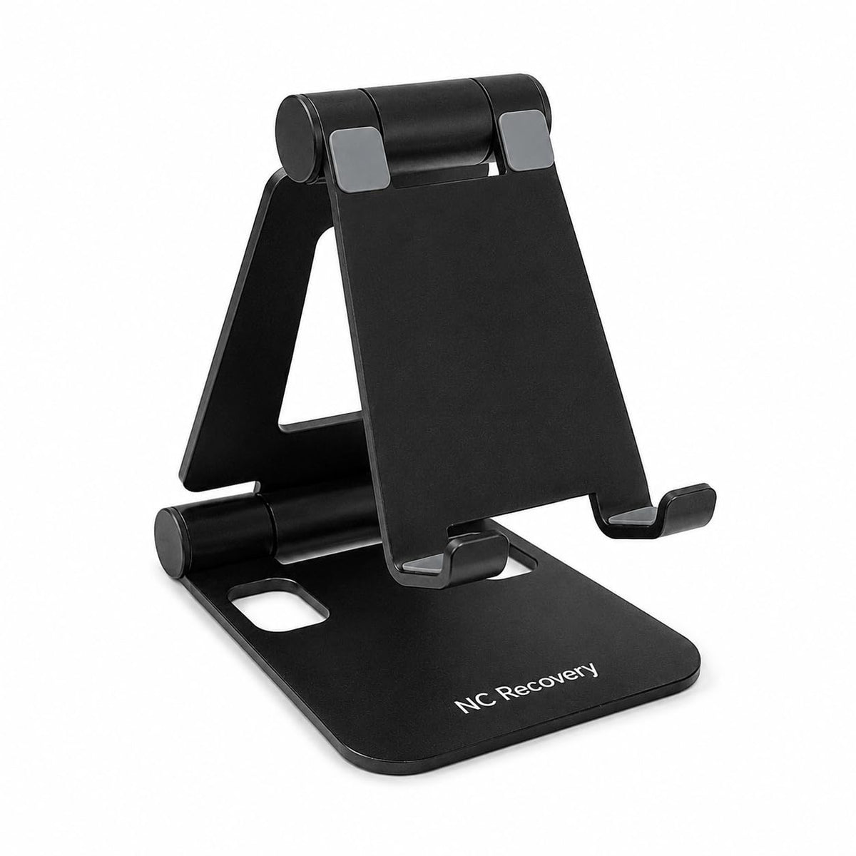 NC Recovery Adjustable Foldable Phone Stand for Desk, Portable Cell Phone Holder with Cable-Friendly Open Base, Compatible with iPhone, Samsung Galaxy and Android Smartphones