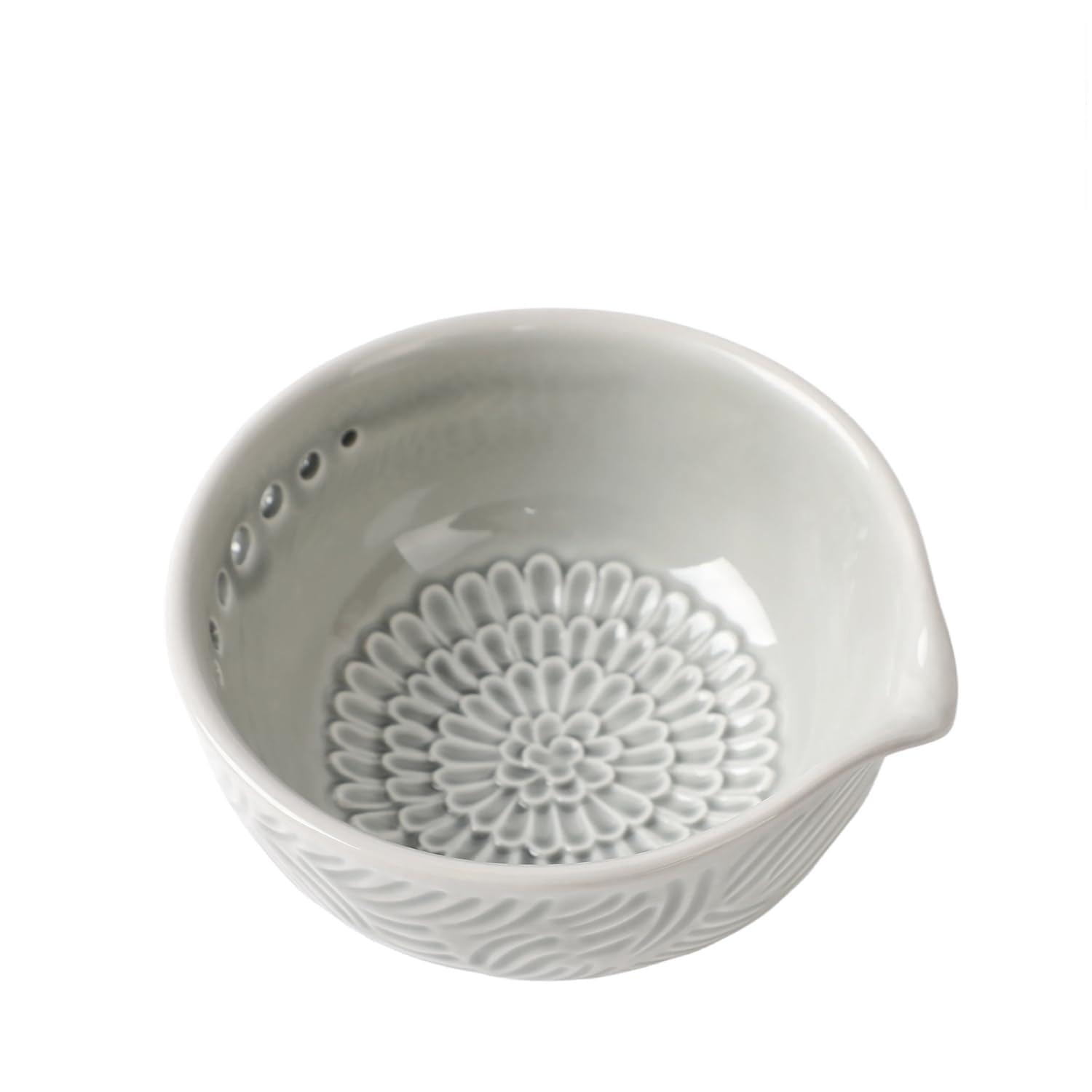 Ceramic Grater Bowl with Herb Stripper, 3 in 1 Handmade Ginger Grater Bowl, Garlic Grater Plate, Multi-Functional Kitchen Tools and Gadgets, for Garlic, Chocolate, Herbs, Etc