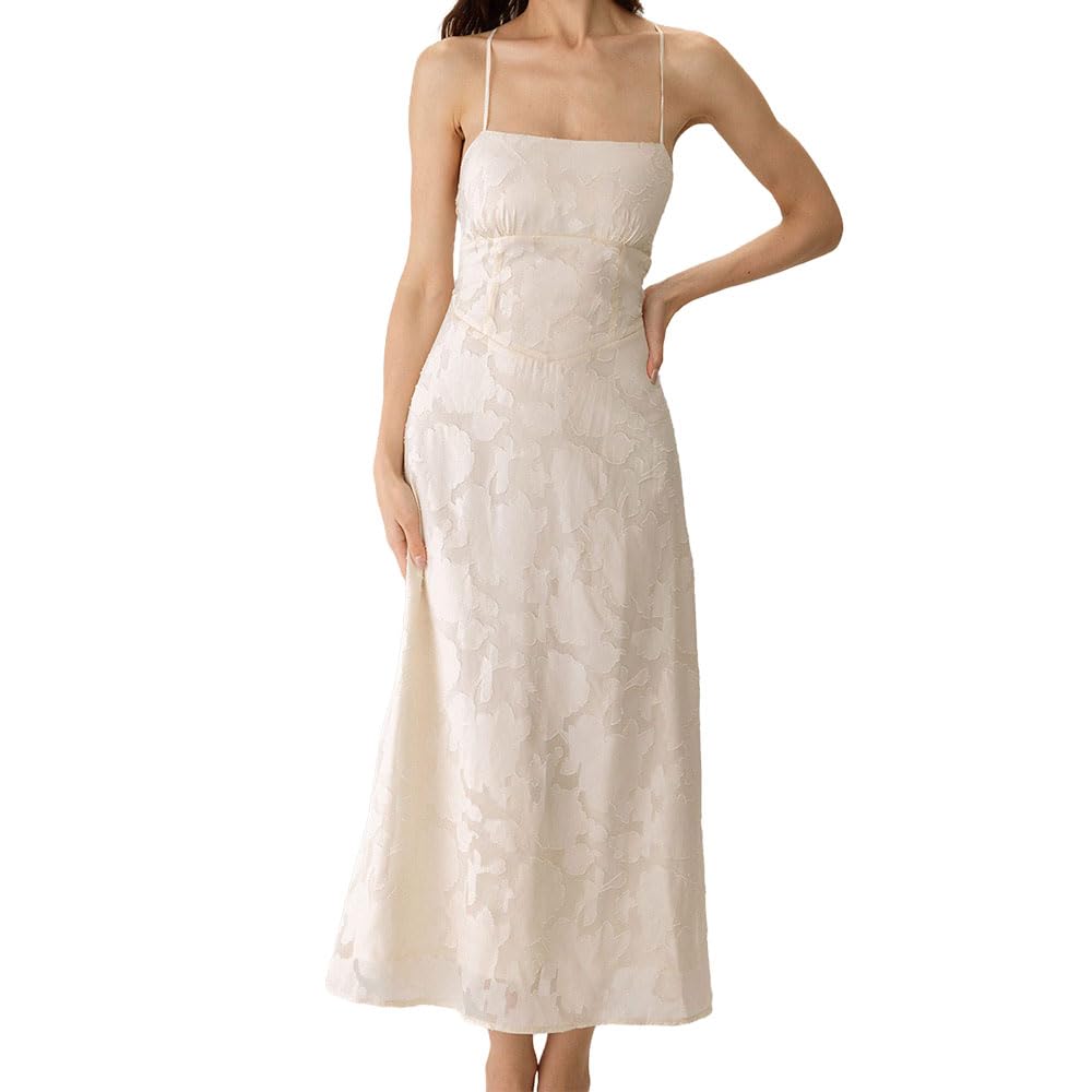 RIHOAS Women's Maxi Dresses Wedding Guest Dress Elegant A-Line Long Square Neck Backless Sling for Beach Wedding Party Vacation Wine Red M