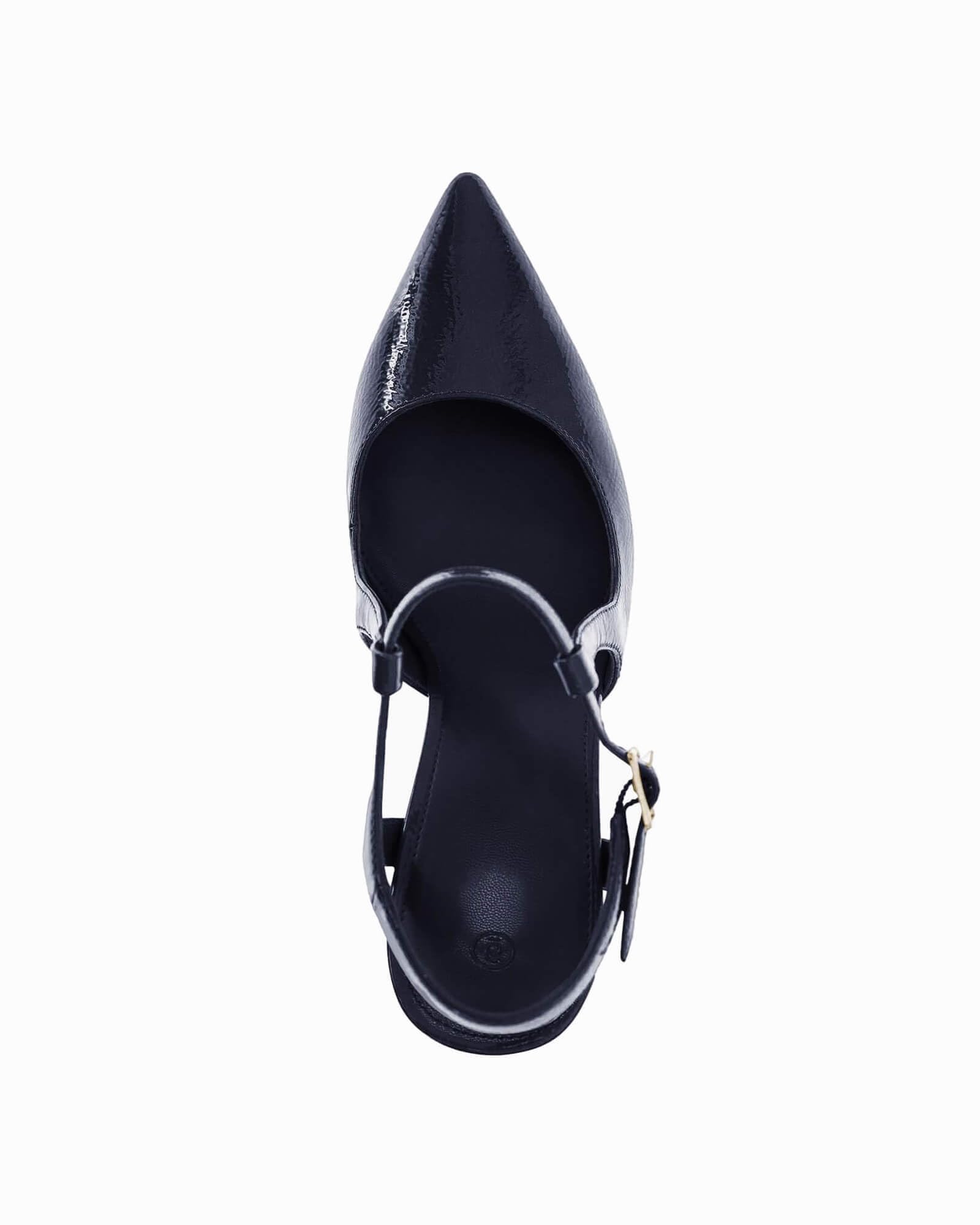 Coutgo Womens High Heels Pointed Toe Ankle Strap Pumps Patent Leather Sexy Stiletto Office Wedding Dress Shoes, Navy, Size 8