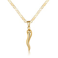 Barzel 18K Gold Plated Flat Marina Chain With Italian Horn Necklace Cornicello - Made In Brazil (24 Inches)