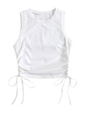 WDIRARA Women's Ruched Drawstring Side Tank Top Crew Neck Sleeveless Fitted Crop Tops White Large