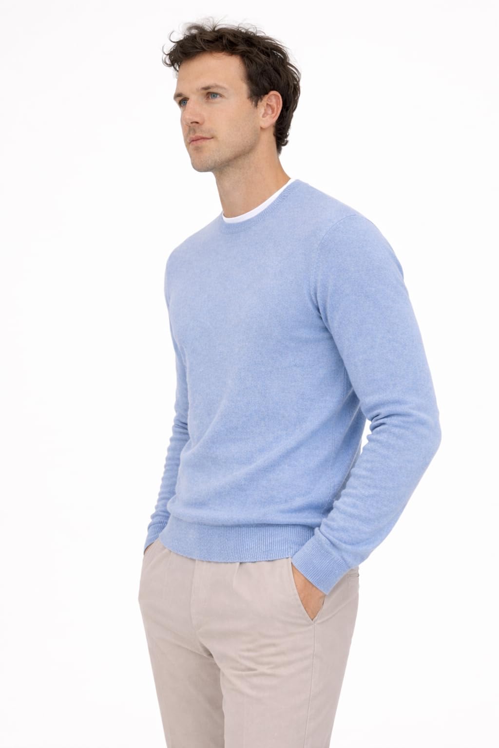 State Cashmere Men's Essential Crewneck Sweater 100% Pure Cashmere Classic Long Sleeve Pullover (Bella Blue, Large)