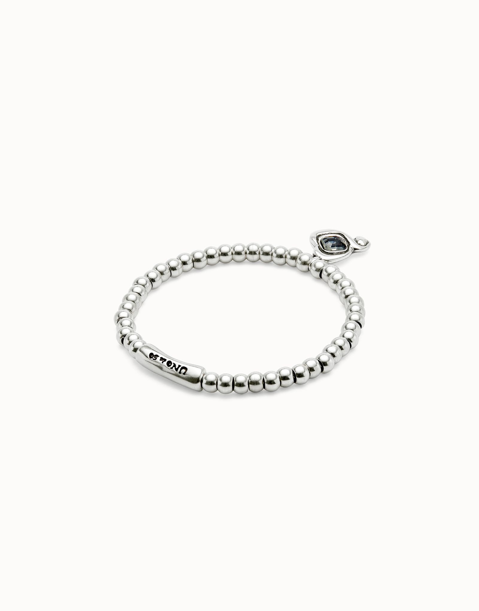 Uno de 50 Silver-Plated Stretch Bracelet, Heart Charm with Crystal (Black)