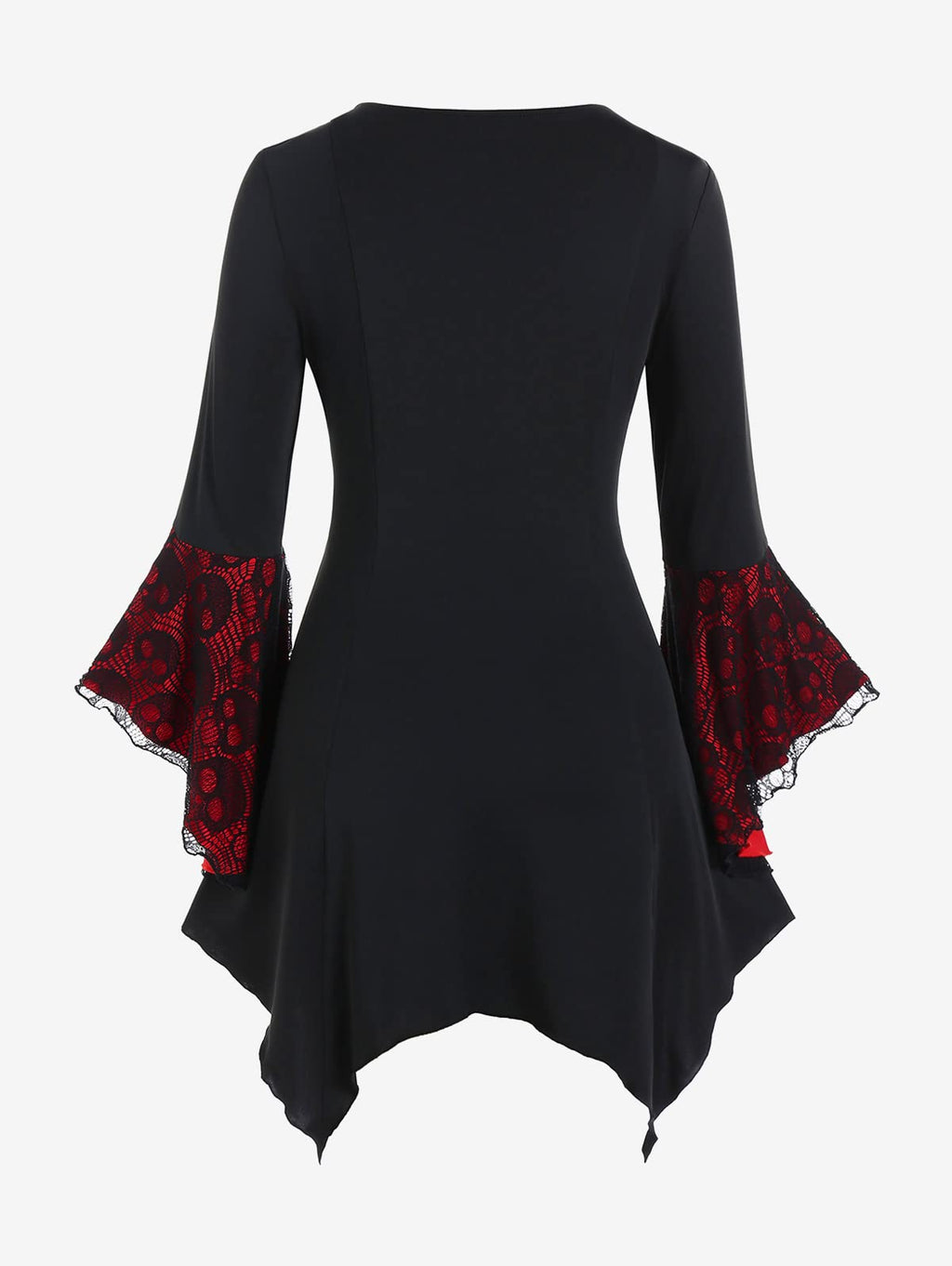 ROSE GAL Womens Plus Size Gothic Bell Sleeve Skull Lace Handkerchief Tee(Black_15/3X)